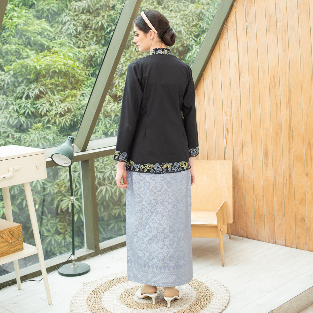 (SET) Kebaya Elisha Hitam Pulut Black x Songket Ellara Grey (FREE SHIPPING)