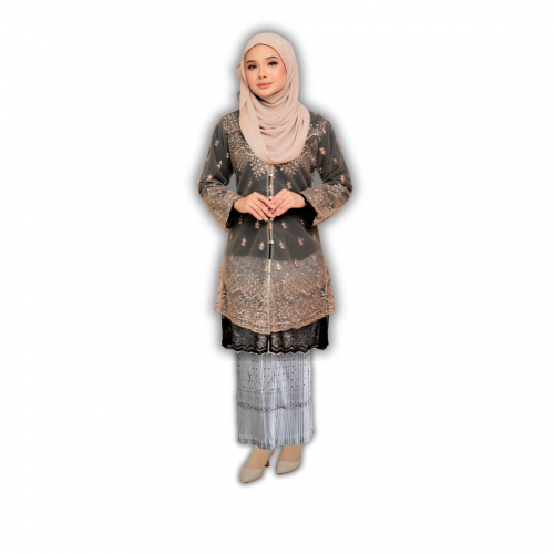 (SET) KEBAYA TIARA BLACK X SKIRT PLEATED ABIRA WHITE