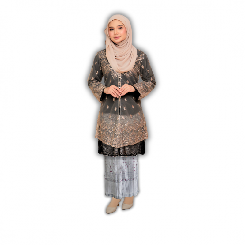 (SET) KEBAYA TIARA BLACK X SKIRT PLEATED ABIRA WHITE