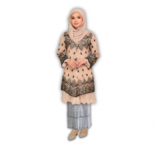 (SET) KEBAYA TIARA NUDE X SKIRT PLEATED ABIRA WHITE